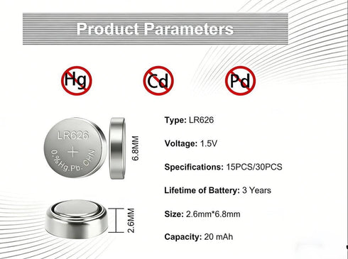 Soyasi LR626 SR626SW 377 376 LR626 AG4 Battery,1.5V (15 Pack) Premium Alkaline Round Button Coin Cell Batteries