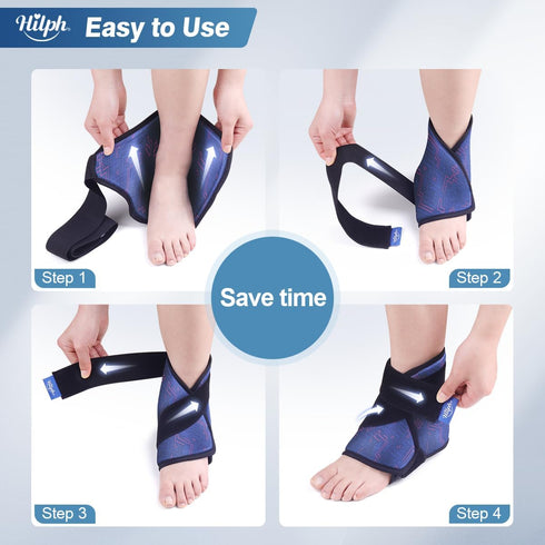 Hilph Ankle Heel Ice Pack Wrap for Swelling & Achilles Tendonitis, Reusable Gel Ice Pack for Pain Relief (Blue)
