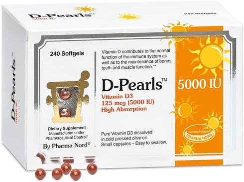 D-Pearls Vitamin D3 5000 IU (125mcg) - Active Supplement in Cold-Pressed Olive Oil for Immune Support