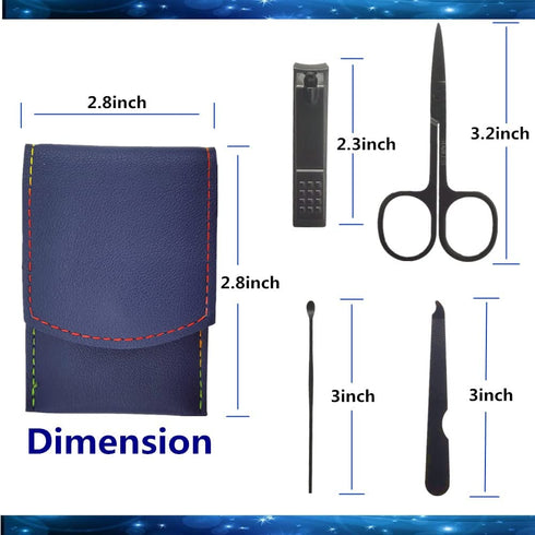 Professional Men/Women Manicure Set, 4PCS Nail Clippers Kit, Stainless Steel Grooming Tools, PU Leather Travel Case