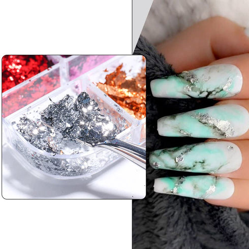 Holographic Nail Art Glitters, 6 Grids Nail Foil Flakes, Sparkly Aluminum Foil Flake Sequins for Nail Design