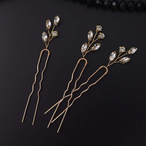 Pack of 3 Bridal Crystal Hair Pins - Wedding Evening Party Hair Accessories (gold)