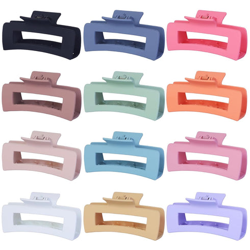 Sisiaipu 4.1 Inch Large Hair Claw Clips 12 Pcs Big Claw Clips for Thick Hair Square Hair Clips Jumbo Jaw Clips Bulk Hair Accessories for women and Girls - Colorful