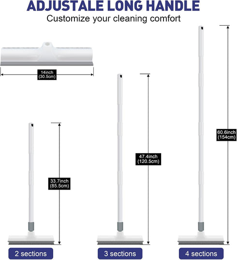 Yolaist 60 inch 2 1 Long Handle Floor Scrub Brush, in Heavy Duty Hard Bristle Deck Scrubber & Squeegee for Tile, Wall