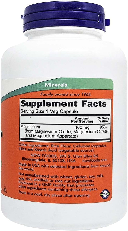 NOW Magnesium 400mg, 180 Veg Capsules