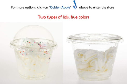 Golden Apple, 9oz-50 Sets Clear Plastic Cups with Clear Dome Lids, No Hole