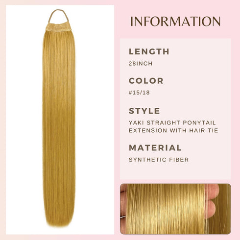 28inch Long Dark Blonde Ponytail Extension with Hair Tie - Yaki Straight Thick Braiding Hairpiece for Women (#15/18)