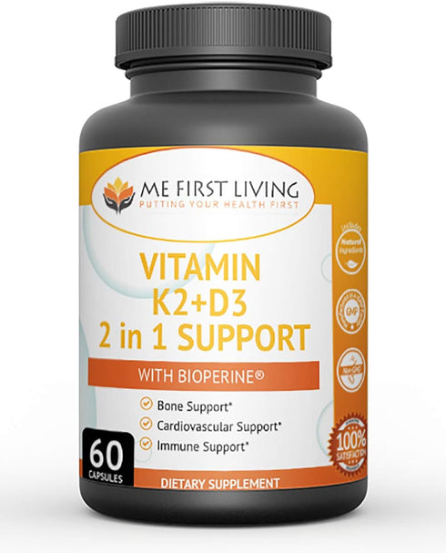 Me First Living Vitamin K2 (MK7) with D3 Supplement - 125 MCG Vitamin D3 & 100 MCG Vitamin K2 MK-7 for Bone & Heart