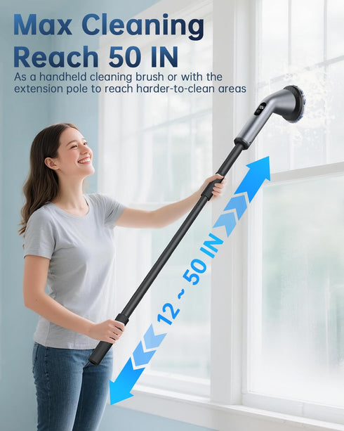 IPX7 2-Speed, 7 VICNOVA Electric Spin Scrubber, Waterproof Extendable Long Handle Cordless Cleaning Brush