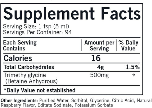 Kirkman TMG (Trimethylglycine) Liquid - 16 Fl oz, Natural Raspberry Flavor, Supports Serotonin Levels