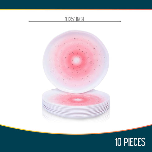 Hammered 10.25" (Pack 10) Silver Spoons Lava Collection White Plastic Dinner Plates with Blush Mist Finish