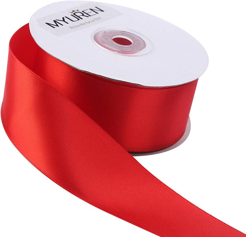 1-1/2" Wide Double Faced Red Polyester Satin Ribbon for Crafts, Gift Wrapping, Bow Making, Party Decoration (25 Yards)