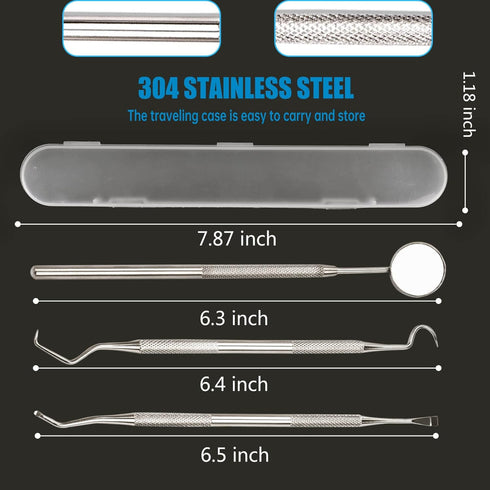 3Pcs Dental Tools, Professional Dental Picks for Teeth Cleaning, 100% Surgical 304 Stainless Steel Oral Care Kit.