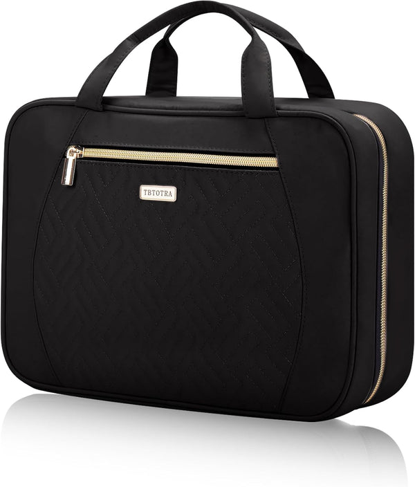 Women's Travel Toiletry Bag, Hanging Makeup Organizer for Accessories and Full-size Toiletries in Medium Black