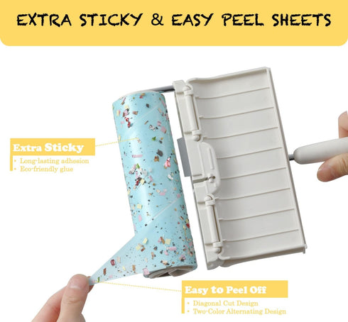Extra Sticky Large Surface Lint Roller with Dust-Proof Cover, 240 Sheets/4 Refills, Pet Hair Remover
