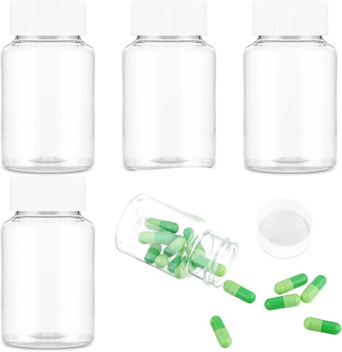 4Pcs Clear Pill Bottle 50ml by WLLHYF, Empty Plastic Medicine Bottles with Caps