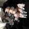 MISUD Medium Stiletto Press on Nails with Goth Snake, Acrylic Gothic Black White Design, 24 pcs