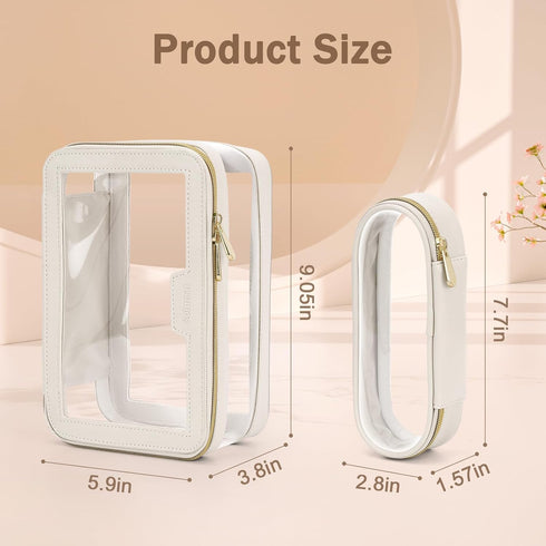 Travel Clear Makeup Bag, Portable Cosmetic Organizer Storage Bag, Leather Makeup Case with Brush Bag, Waterproof,
