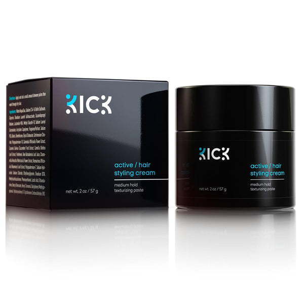 Kick Men's Medium Hold Hair Cream, Non Greasy, Thickening, Damage Control, Hydrating, 2 Oz