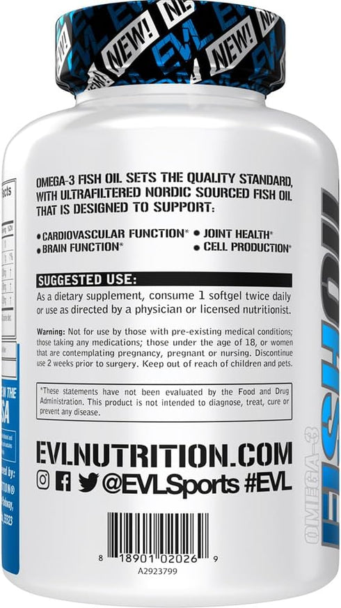 Evlution Nutrition Triple Strength Omega 3 Fish Oil - Burpless EPA DHA Supplement in Easy to Swallow Citrus Softgels -