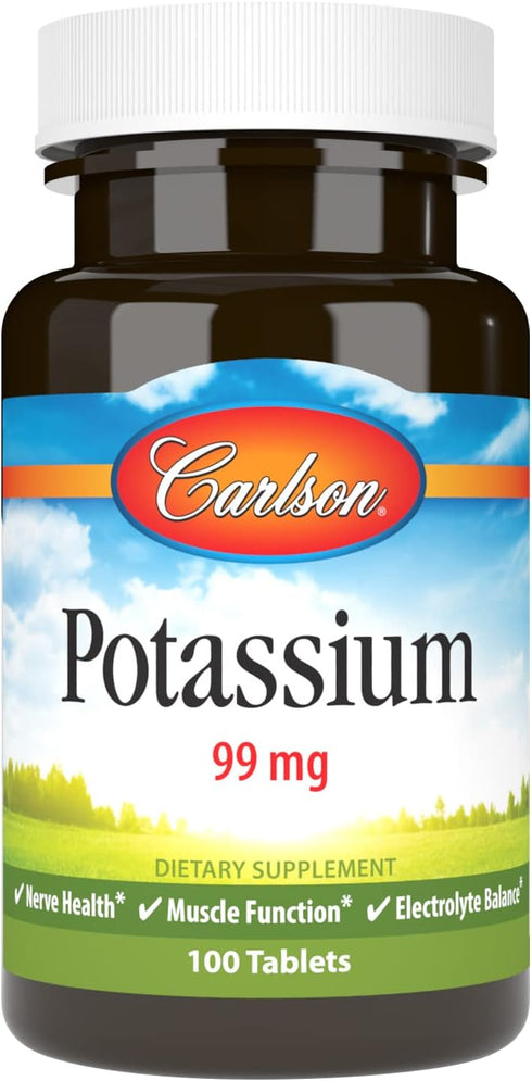 Carlson Potassium 99 mg - Promotes Nerve Health & Muscle Function, 100 Tablets