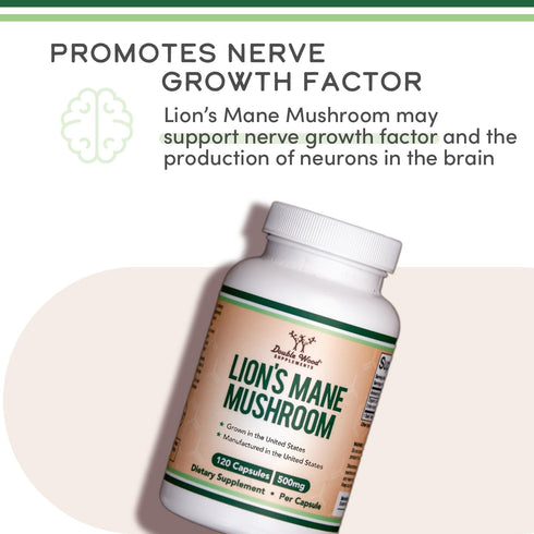 Organic Lions Mane Mushroom Capsules, 120 Count, for Brain Support and Immune Health, by Double Wood