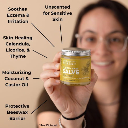 Touchy Skin Salve, Eczema Cream for Kids and Adults, Natural Itch Treatment, Calendula Ointment, 4 oz