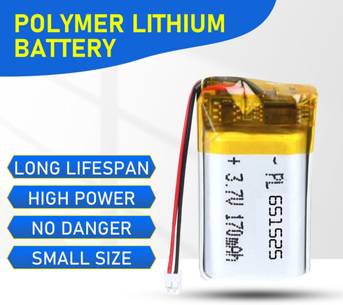 Qimoo 651525 3.7V 70mAh 651525 Pack PH2.0mm Lipo Battery Rechargeable Lithium Polymer Battery with JST Connector