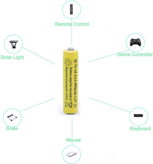 NiCd AAA 1.2V 600mAh Rechargeable Batteries for Outdoor Solar Lights (8 Pack)