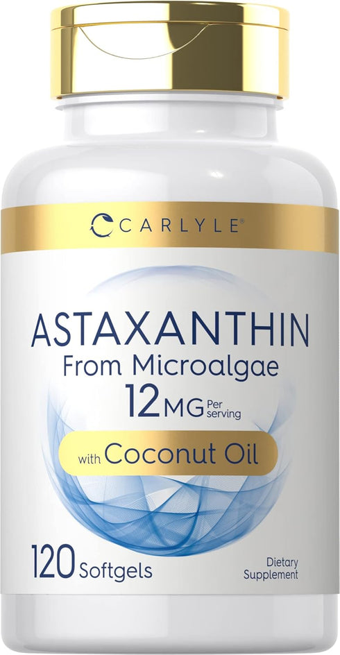 Carlyle Astaxanthin 12mg, 120 Softgels, Non-GMO & Gluten Free Supplement from Microalgae with Coconut Oil