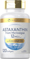 Carlyle Astaxanthin 12mg, 120 Softgels, Non-GMO & Gluten Free Supplement from Microalgae with Coconut Oil