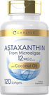 Carlyle Astaxanthin 12mg, 120 Softgels, Non-GMO & Gluten Free Supplement from Microalgae with Coconut Oil