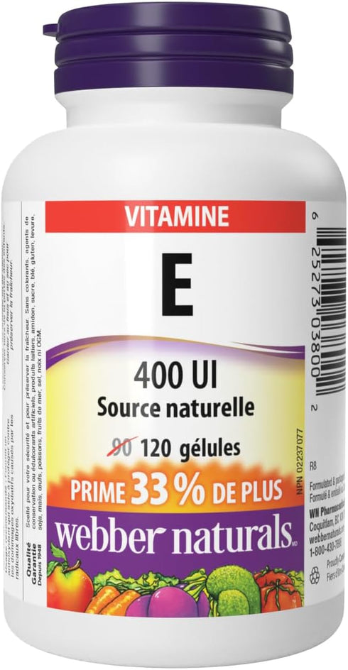 Webber Naturals Vitamin E Natural Source Softgel, 400 IU-120 Softgels