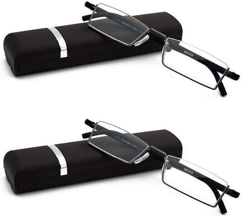 2 Pack Half Frame Reading Glasses for Men and Women, Lightweight Computer Readers with Portable Case 1.75