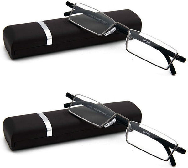 2 Pack Half Frame Reading Glasses for Men and Women, Lightweight Computer Readers with Portable Case 1.75