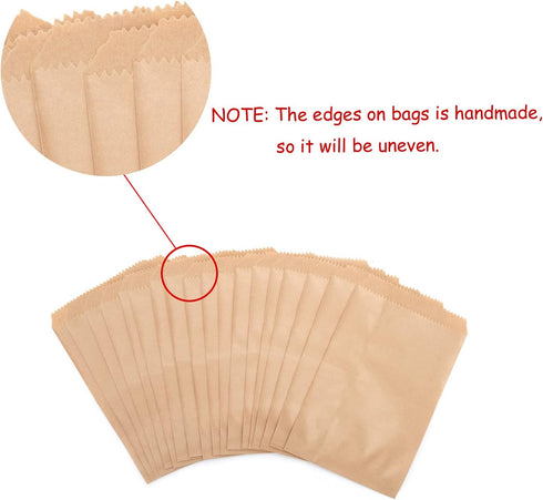 Volanic 100PCS 3X5 Inch Kraft Paper Bags, Small Flat Party Favor Bag for Bakery Cookies Sandwich Soap Packing