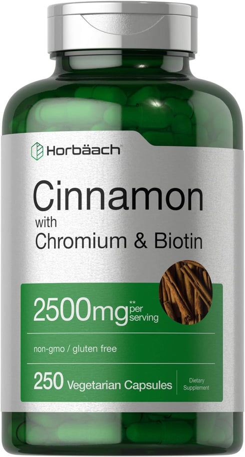 Cinnamon with Chromium Picolinate 2500mg - 250 Capsules, plus Biotin, Vegetarian, Non-GMO, Gluten Free