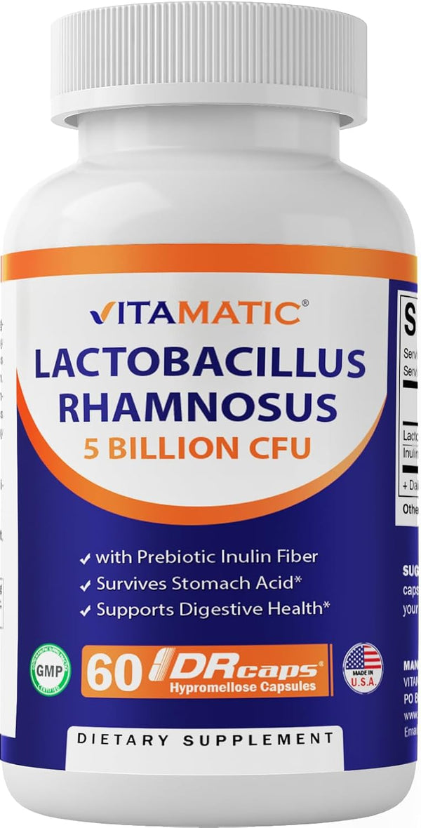 Vitamatic Lactobacillus Rhamnosus, 5 Billion per DR Capsule, 60 Count, Digestive & Immune Support