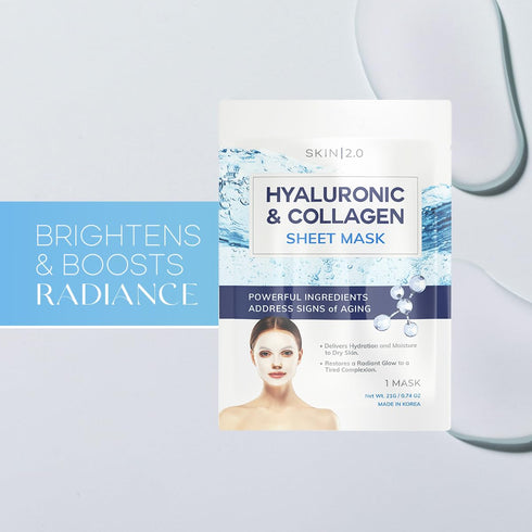 Hyaluronic Acid and Collagen Sheet Face Mask for Moisture & Skin Firming, Cruelty Free Korean Skin Care, 5 Masks