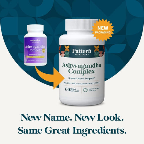 Pattern Wellness Ashwagandha Complex - KSM-66 & Black Pepper Extract for Stress & Mood - 60 Vegan Caps