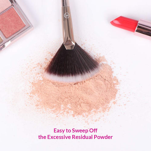 Fan Makeup Brush for Highlighter, Blush, Flutty & Powder Cosmetic Tool with Long Handle & Anti-Champagne Gold Brush