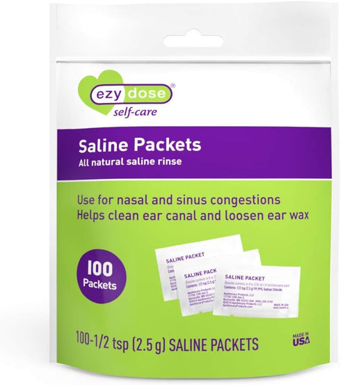 EZY DOSE Saline Nasal Rinse Packets, 100 Count, Individually Wrapped Sinus Relief, Made in The USA
