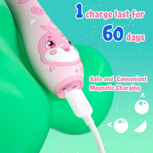 SEAGO Kids Electric Toothbrushes - Rechargeable Power Toothbrush with Magnetic Charging, 8 Toothbrush Heads (Pink)