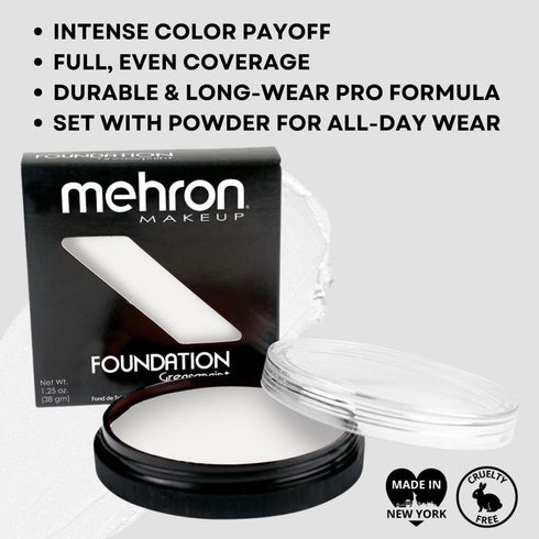 Mehron Makeup Foundation Greasepaint, White, 1.25 oz (38 g) for Stage, Face, Body Paint