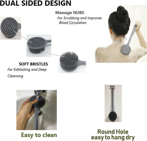 Long Handle Silicone Body Scrubber, Shower Exfoliator Back Scrubber
