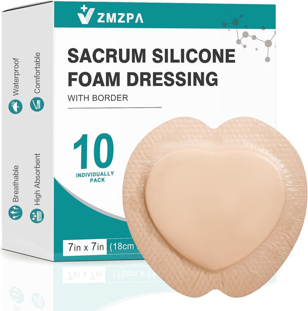 ZMZPA Sacral Foam Dressing, Sacrum Silicone Foam Dressing with Border, 7x7 Large Bandage