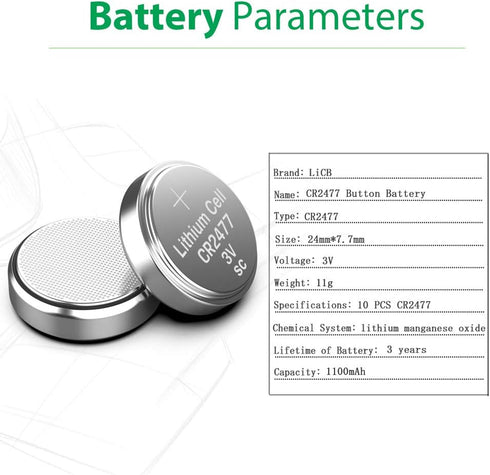 LiCB CR2477 3V Lithium Battery (Pack of 10)