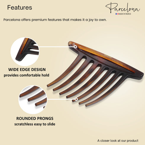 Parcelona French Basic 7 Teeth Tortoise Shell Matte Large 4” Celluloid Set of 2 Side Hair Combs for Women and Girls