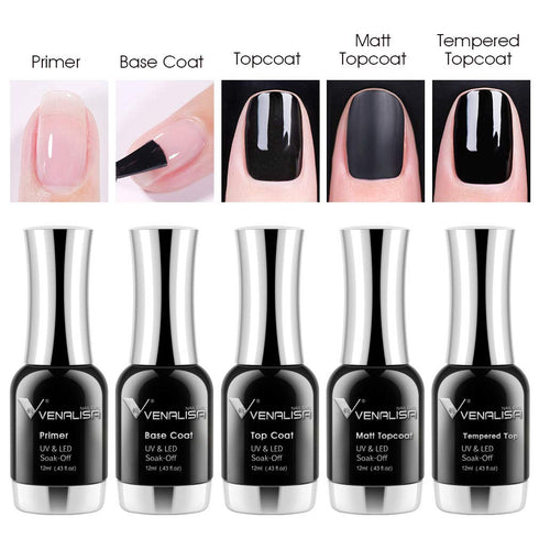 VENALISA 12ML No Wipe Tempered Top Coat, Scratch Resistant High Gloss Soak Off Clear Gel Nail Polish 0.43 OZ