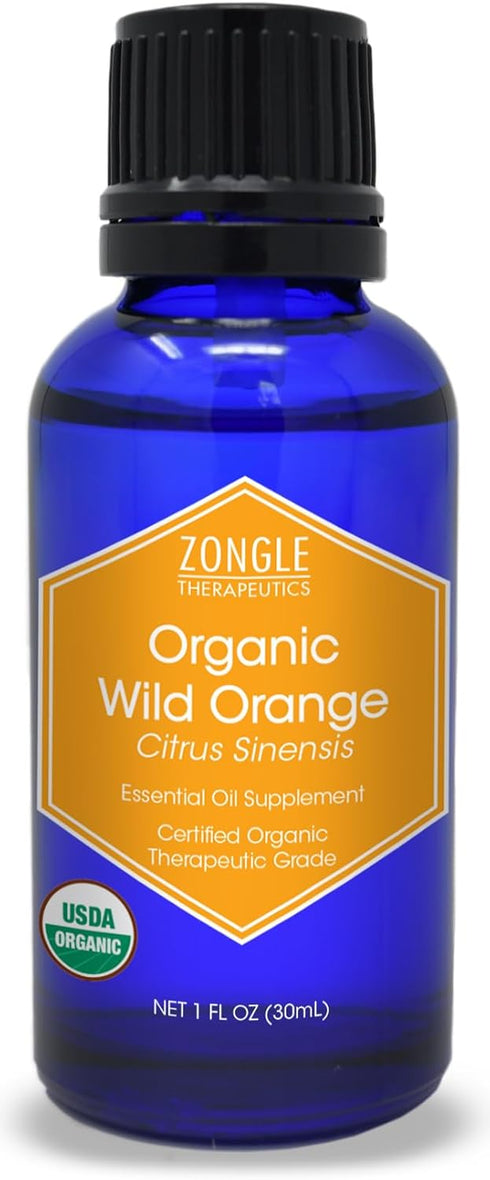 Zongle USDA Organic Orange Essential Oil, 1 OZ for Wood, Skin, Cleaning, Baking, Soap Making, Diffuser
